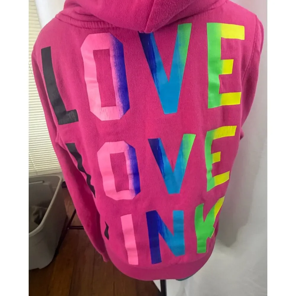 Victoria's Secret PINK zip-up hoodie with multi-colored rainbow 